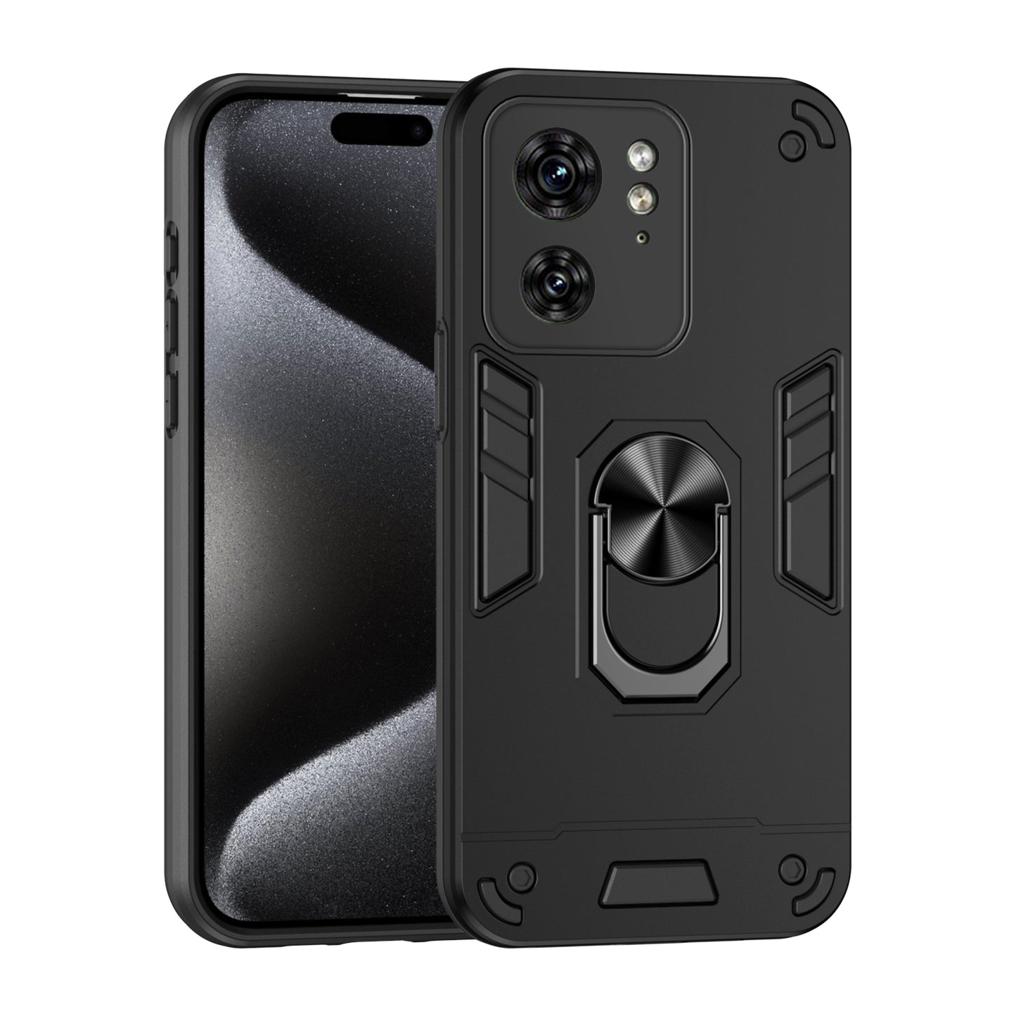 Motorola Edge 40 Shockproof Metal Ring Holder Phone Case with 360 degrees Rotating Kickstand, Ultra Slim Protective Cover, Raised Camera Guard, PC Silicone Armour Shell, Anti-Scratch Back & Edge Protection