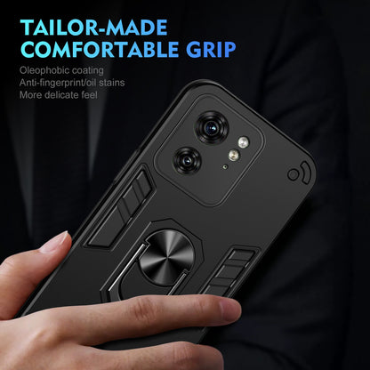 Motorola Edge 40 Shockproof Metal Ring Holder Phone Case with 360 degrees Rotating Kickstand, Ultra Slim Protective Cover, Raised Camera Guard, PC Silicone Armour Shell, Anti-Scratch Back & Edge Protection