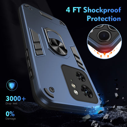 Motorola Edge 40 Shockproof Metal Ring Holder Phone Case with 360 degrees Rotating Kickstand, Ultra Slim Protective Cover, Raised Camera Guard, PC Silicone Armour Shell, Anti-Scratch Back & Edge Protection