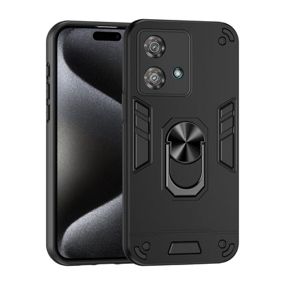 Motorola Edge 40 Neo Shockproof Metal Ring Holder Phone Case with 360 degrees Rotating Kickstand, Ultra Slim Protective Cover, Raised Camera Guard, PC Silicone Armour Shell, Anti-Scratch Back & Edge Protection