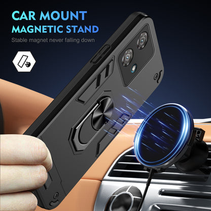Motorola Edge 40 Neo Shockproof Metal Ring Holder Phone Case with 360 degrees Rotating Kickstand, Ultra Slim Protective Cover, Raised Camera Guard, PC Silicone Armour Shell, Anti-Scratch Back & Edge Protection