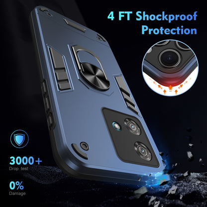 Motorola Edge 40 Neo Shockproof Metal Ring Holder Phone Case with 360 degrees Rotating Kickstand, Ultra Slim Protective Cover, Raised Camera Guard, PC Silicone Armour Shell, Anti-Scratch Back & Edge Protection