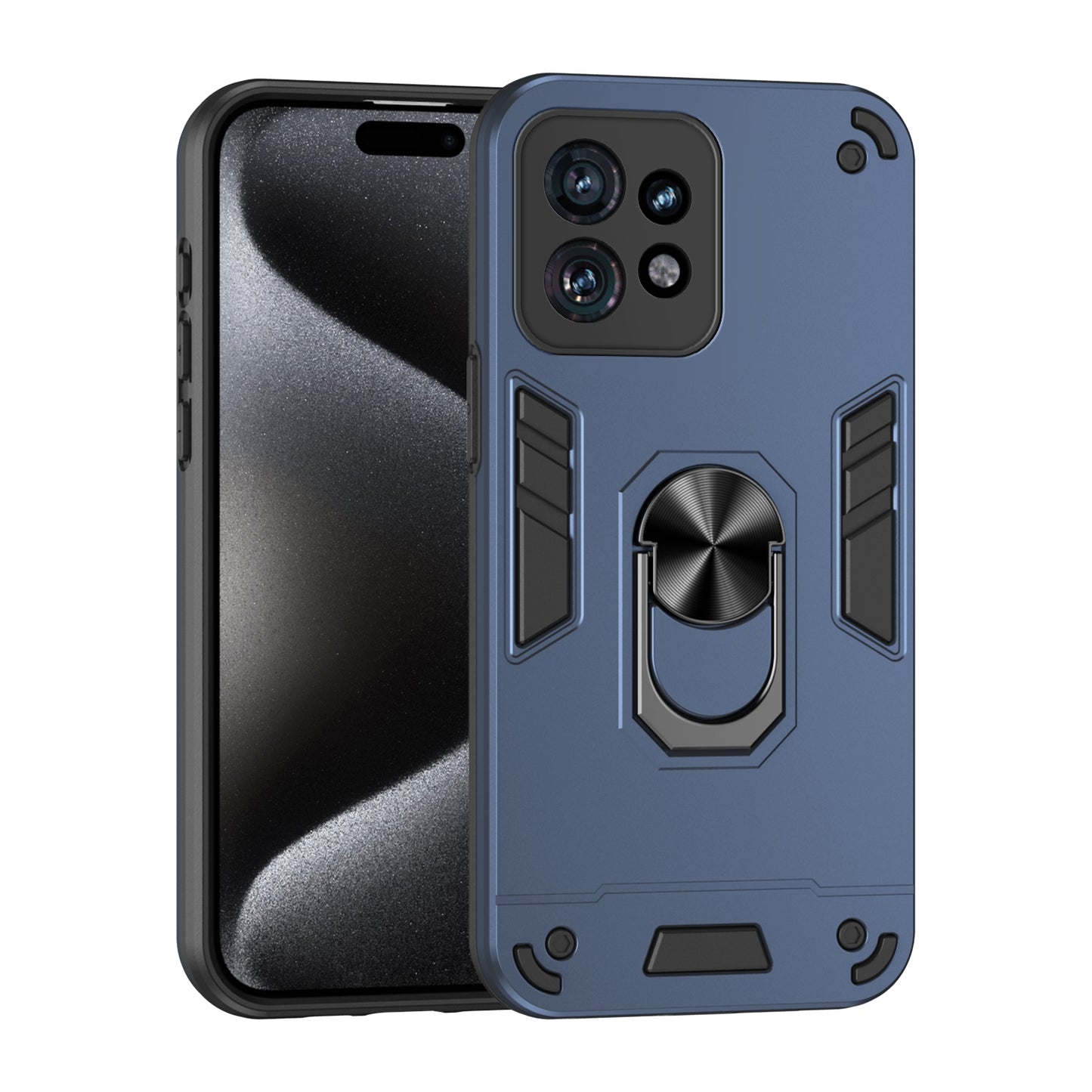 Motorola Edge 40 Pro Shockproof Metal Ring Holder Phone Case with 360 degrees Rotating Kickstand, Ultra Slim Protective Cover, Raised Camera Guard, PC Silicone Armour Shell, Anti-Scratch Back & Edge Protection