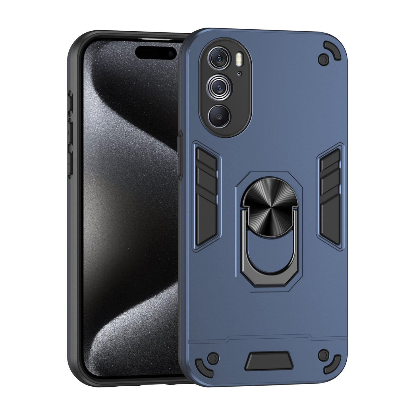 Motorola Edge X30 Shockproof Metal Ring Holder Phone Case with 360 degrees Rotating Kickstand, Ultra Slim Protective Cover, Raised Camera Guard, PC Silicone Armour Shell, Anti-Scratch Back & Edge Protection