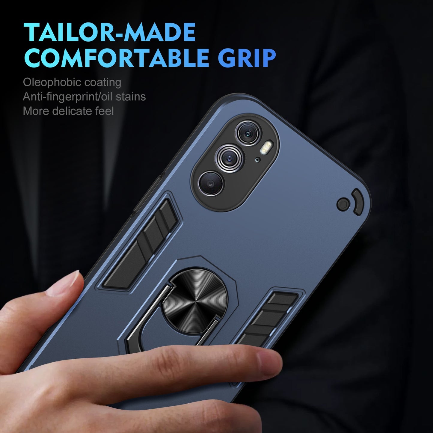 Motorola Edge X30 Shockproof Metal Ring Holder Phone Case with 360 degrees Rotating Kickstand, Ultra Slim Protective Cover, Raised Camera Guard, PC Silicone Armour Shell, Anti-Scratch Back & Edge Protection