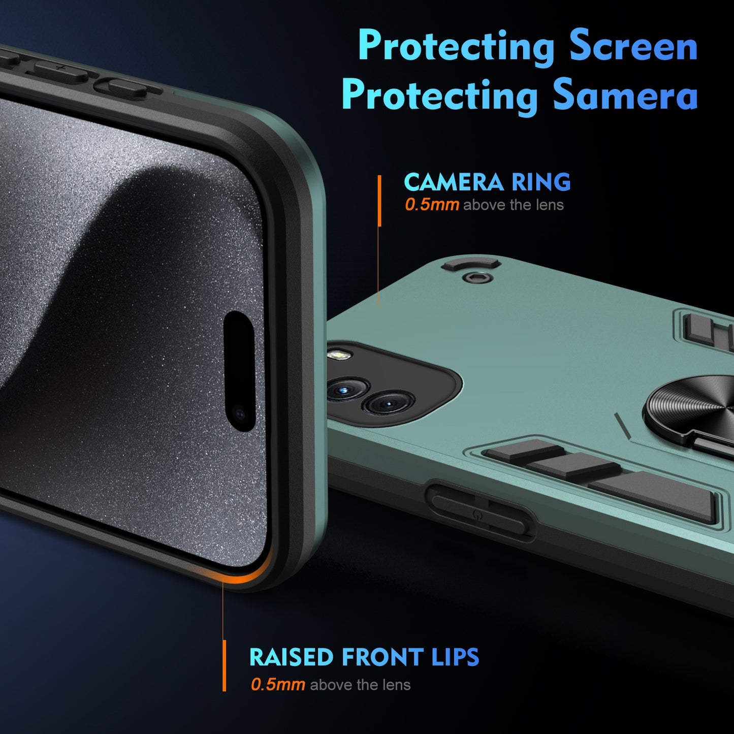 Motorola Moto G 2022 Shockproof Metal Ring Holder Phone Case with 360 degrees Rotating Kickstand, Ultra Slim Protective Cover, Raised Camera Guard, PC Silicone Armour Shell, Anti-Scratch Back & Edge Protection