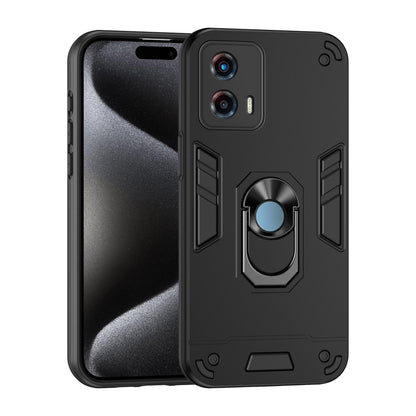 Motorola Moto G 2023 Shockproof Metal Ring Holder Phone Case with 360 degrees Rotating Kickstand, Ultra Slim Protective Cover, Raised Camera Guard, PC Silicone Armour Shell, Anti-Scratch Back & Edge Protection