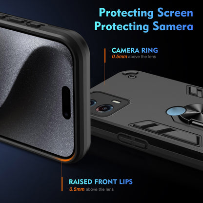 Motorola Moto G 2023 Shockproof Metal Ring Holder Phone Case with 360 degrees Rotating Kickstand, Ultra Slim Protective Cover, Raised Camera Guard, PC Silicone Armour Shell, Anti-Scratch Back & Edge Protection