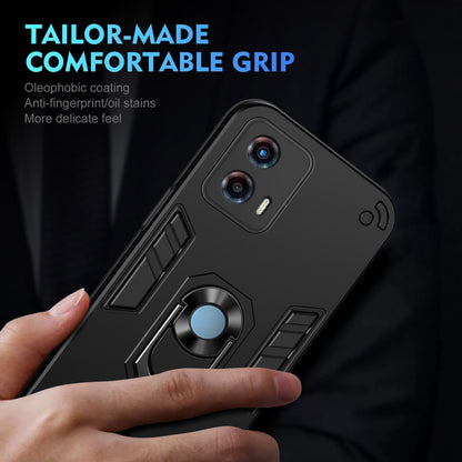 Motorola Moto G 2023 Shockproof Metal Ring Holder Phone Case with 360 degrees Rotating Kickstand, Ultra Slim Protective Cover, Raised Camera Guard, PC Silicone Armour Shell, Anti-Scratch Back & Edge Protection