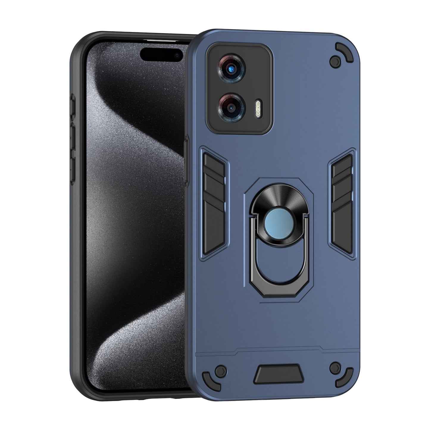 Motorola Moto G 2023 Shockproof Metal Ring Holder Phone Case with 360 degrees Rotating Kickstand, Ultra Slim Protective Cover, Raised Camera Guard, PC Silicone Armour Shell, Anti-Scratch Back & Edge Protection