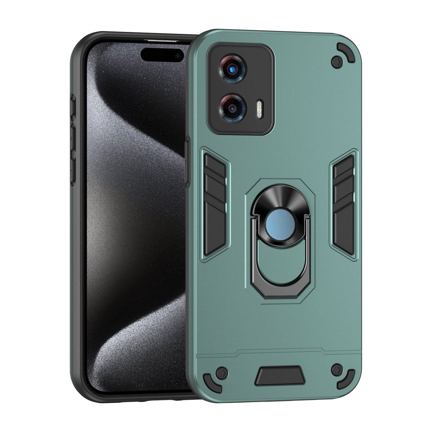 Motorola Moto G 2023 Shockproof Metal Ring Holder Phone Case with 360 degrees Rotating Kickstand, Ultra Slim Protective Cover, Raised Camera Guard, PC Silicone Armour Shell, Anti-Scratch Back & Edge Protection
