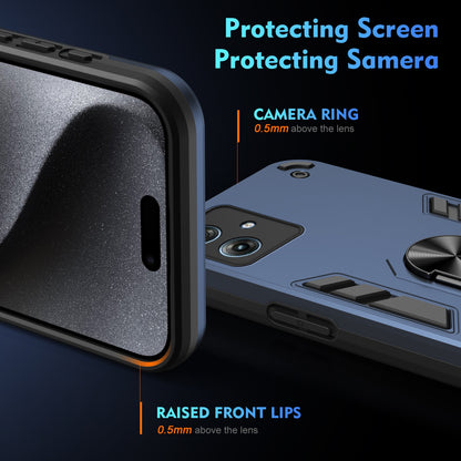 Motorola Moto G 2023 5G Shockproof Metal Ring Holder Phone Case with 360 degrees Rotating Kickstand, Ultra Slim Protective Cover, Raised Camera Guard, PC Silicone Armour Shell, Anti-Scratch Back & Edge Protection