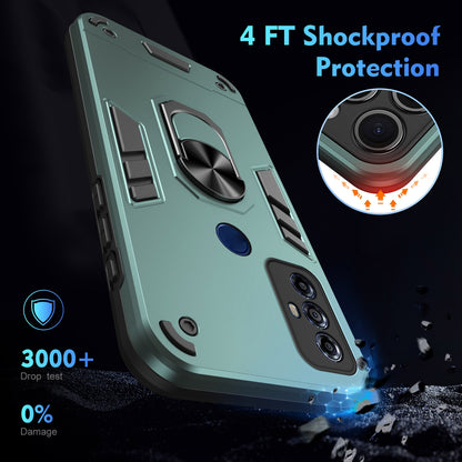 Motorola Moto G Play 2023 Shockproof Metal Ring Holder Phone Case with 360 degrees Rotating Kickstand, Ultra Slim Protective Cover, Raised Camera Guard, PC Silicone Armour Shell, Anti-Scratch Back & Edge Protection
