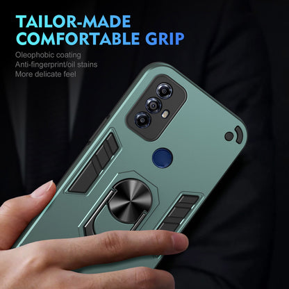 Motorola Moto G Play 2023 Shockproof Metal Ring Holder Phone Case with 360 degrees Rotating Kickstand, Ultra Slim Protective Cover, Raised Camera Guard, PC Silicone Armour Shell, Anti-Scratch Back & Edge Protection