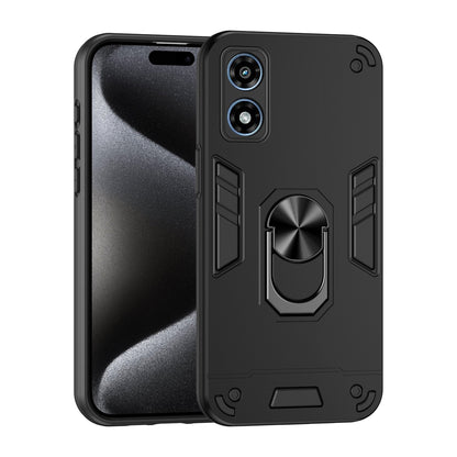 Motorola Moto G Play 2024 Shockproof Metal Ring Holder Phone Case with 360 degrees Rotating Kickstand, Ultra Slim Protective Cover, Raised Camera Guard, PC Silicone Armour Shell, Anti-Scratch Back & Edge Protection