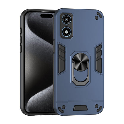 Motorola Moto G Play 2024 Shockproof Metal Ring Holder Phone Case with 360 degrees Rotating Kickstand, Ultra Slim Protective Cover, Raised Camera Guard, PC Silicone Armour Shell, Anti-Scratch Back & Edge Protection