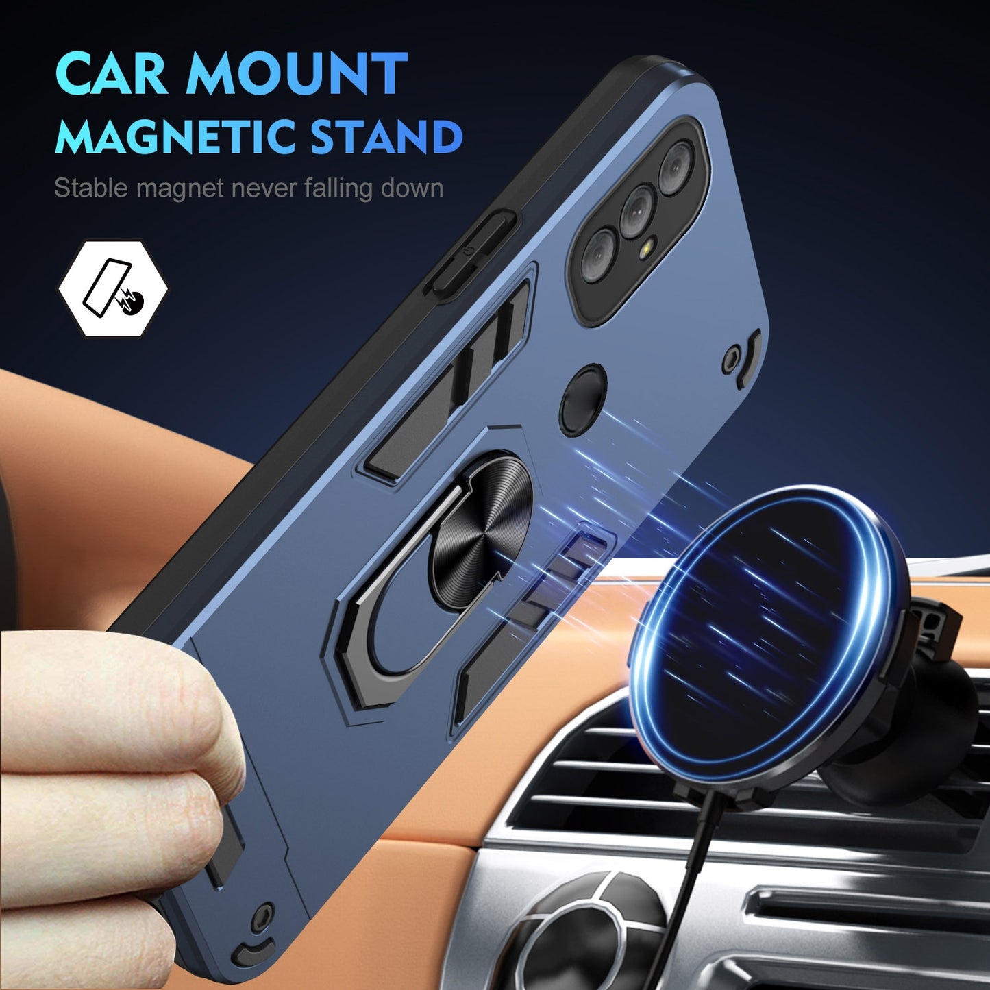 Motorola Moto G Power 2022 Shockproof Metal Ring Holder Phone Case with 360 degrees Rotating Kickstand, Ultra Slim Protective Cover, Raised Camera Guard, PC Silicone Armour Shell, Anti-Scratch Back & Edge Protection