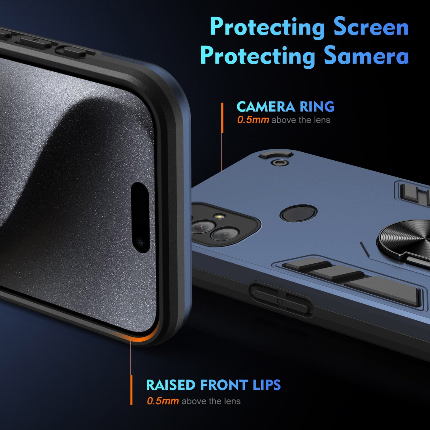 Motorola Moto G Power 2022 Shockproof Metal Ring Holder Phone Case with 360 degrees Rotating Kickstand, Ultra Slim Protective Cover, Raised Camera Guard, PC Silicone Armour Shell, Anti-Scratch Back & Edge Protection