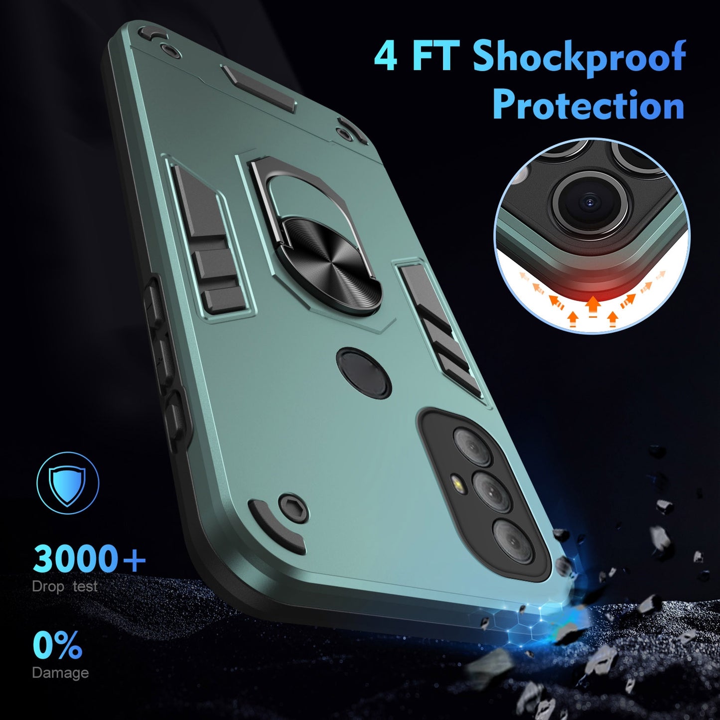 Motorola Moto G Power 2022 Shockproof Metal Ring Holder Phone Case with 360 degrees Rotating Kickstand, Ultra Slim Protective Cover, Raised Camera Guard, PC Silicone Armour Shell, Anti-Scratch Back & Edge Protection