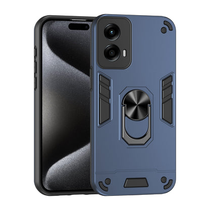 Motorola Moto G Stylus 5G 2024 Shockproof Metal Ring Holder Phone Case with 360 degrees Rotating Kickstand, Ultra Slim Protective Cover, Raised Camera Guard, PC Silicone Armour Shell, Anti-Scratch Back & Edge Protection