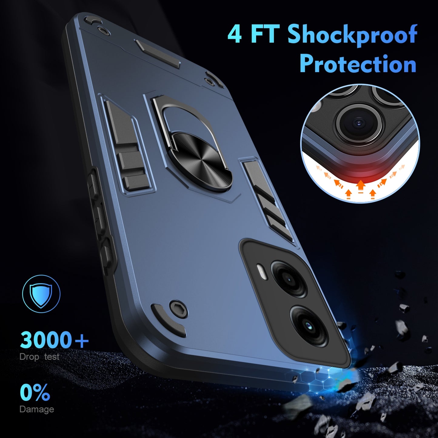 Motorola Moto G Stylus 5G 2024 Shockproof Metal Ring Holder Phone Case with 360 degrees Rotating Kickstand, Ultra Slim Protective Cover, Raised Camera Guard, PC Silicone Armour Shell, Anti-Scratch Back & Edge Protection