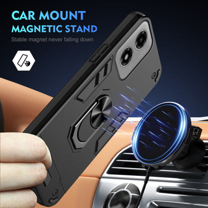 Motorola Moto G04 Shockproof Metal Ring Holder Phone Case with 360 degrees Rotating Kickstand, Ultra Slim Protective Cover, Raised Camera Guard, PC Silicone Armour Shell, Anti-Scratch Back & Edge Protection