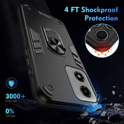 Motorola Moto G04 Shockproof Metal Ring Holder Phone Case with 360 degrees Rotating Kickstand, Ultra Slim Protective Cover, Raised Camera Guard, PC Silicone Armour Shell, Anti-Scratch Back & Edge Protection