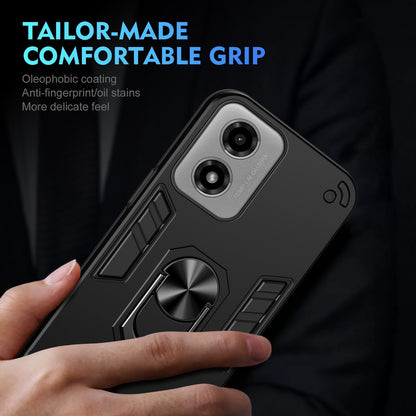 Motorola Moto G04 Shockproof Metal Ring Holder Phone Case with 360 degrees Rotating Kickstand, Ultra Slim Protective Cover, Raised Camera Guard, PC Silicone Armour Shell, Anti-Scratch Back & Edge Protection