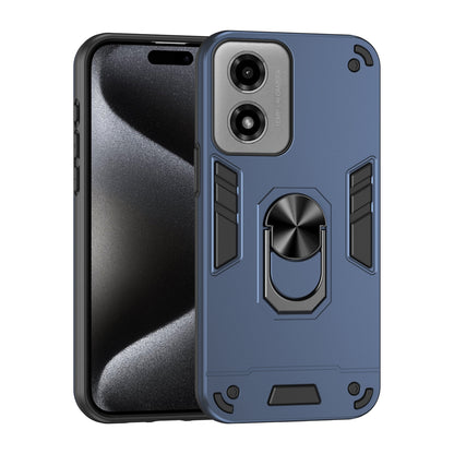 Motorola Moto G04 Shockproof Metal Ring Holder Phone Case with 360 degrees Rotating Kickstand, Ultra Slim Protective Cover, Raised Camera Guard, PC Silicone Armour Shell, Anti-Scratch Back & Edge Protection