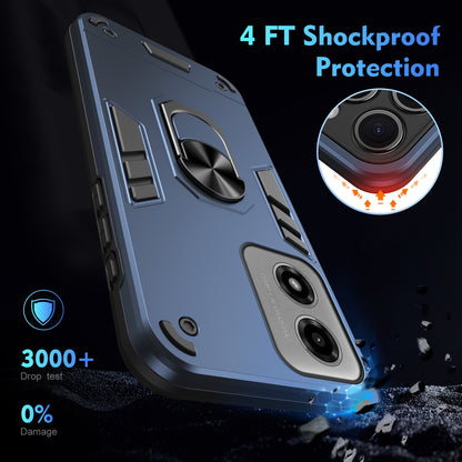 Motorola Moto G04 Shockproof Metal Ring Holder Phone Case with 360 degrees Rotating Kickstand, Ultra Slim Protective Cover, Raised Camera Guard, PC Silicone Armour Shell, Anti-Scratch Back & Edge Protection