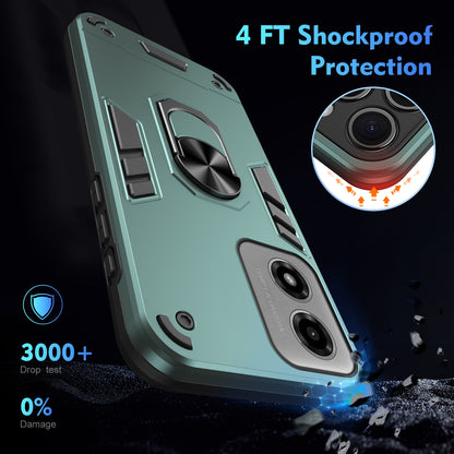 Motorola Moto G04 Shockproof Metal Ring Holder Phone Case with 360 degrees Rotating Kickstand, Ultra Slim Protective Cover, Raised Camera Guard, PC Silicone Armour Shell, Anti-Scratch Back & Edge Protection