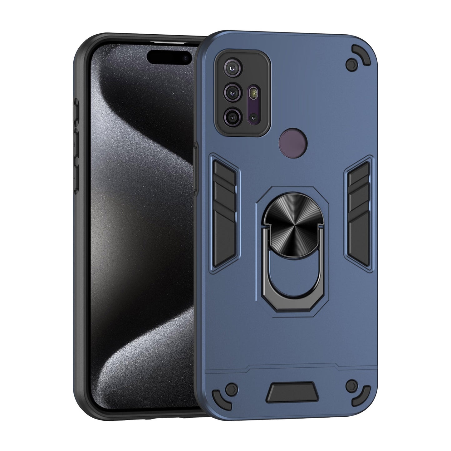 Motorola Moto G10 Shockproof Metal Ring Holder Phone Case with 360 degrees Rotating Kickstand, Ultra Slim Protective Cover, Raised Camera Guard, PC Silicone Armour Shell, Anti-Scratch Back & Edge Protection
