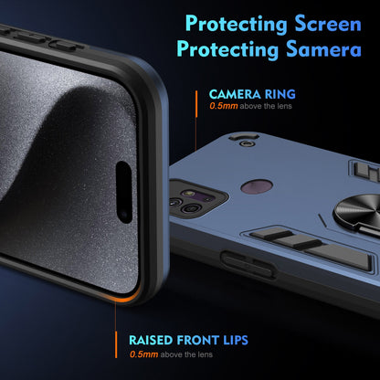 Motorola Moto G10 Shockproof Metal Ring Holder Phone Case with 360 degrees Rotating Kickstand, Ultra Slim Protective Cover, Raised Camera Guard, PC Silicone Armour Shell, Anti-Scratch Back & Edge Protection