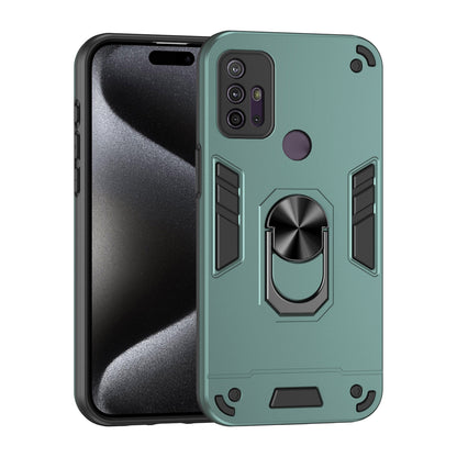 Motorola Moto G10 Shockproof Metal Ring Holder Phone Case with 360 degrees Rotating Kickstand, Ultra Slim Protective Cover, Raised Camera Guard, PC Silicone Armour Shell, Anti-Scratch Back & Edge Protection