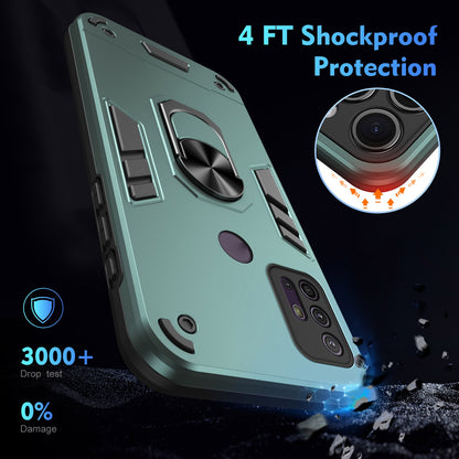 Motorola Moto G10 Shockproof Metal Ring Holder Phone Case with 360 degrees Rotating Kickstand, Ultra Slim Protective Cover, Raised Camera Guard, PC Silicone Armour Shell, Anti-Scratch Back & Edge Protection