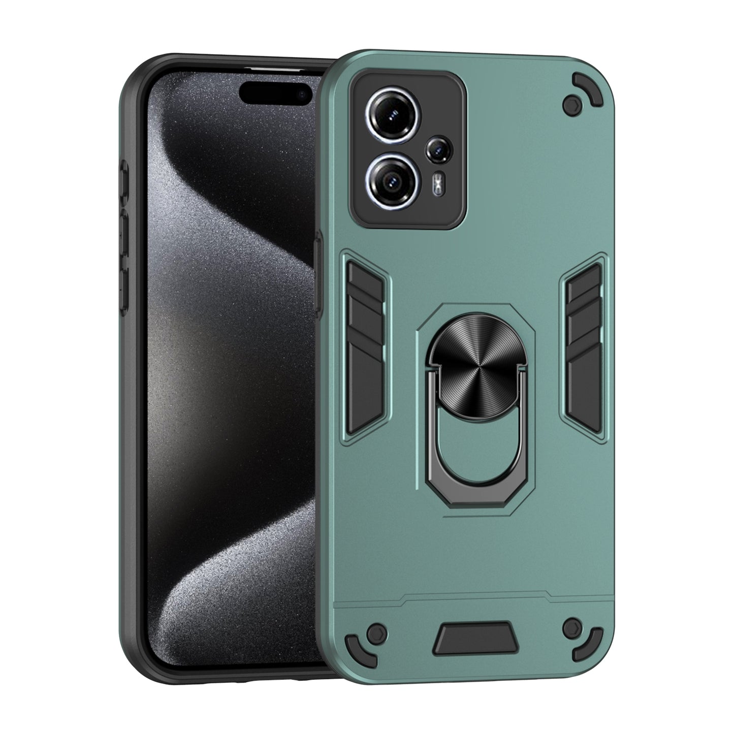 Motorola Moto G13 Shockproof Metal Ring Holder Phone Case with 360 degrees Rotating Kickstand, Ultra Slim Protective Cover, Raised Camera Guard, PC Silicone Armour Shell, Anti-Scratch Back & Edge Protection