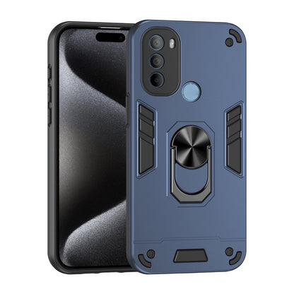 Motorola Moto G31 Shockproof Metal Ring Holder Phone Case with 360 degrees Rotating Kickstand, Ultra Slim Protective Cover, Raised Camera Guard, PC Silicone Armour Shell, Anti-Scratch Back & Edge Protection