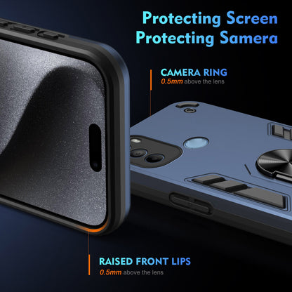 Motorola Moto G31 Shockproof Metal Ring Holder Phone Case with 360 degrees Rotating Kickstand, Ultra Slim Protective Cover, Raised Camera Guard, PC Silicone Armour Shell, Anti-Scratch Back & Edge Protection