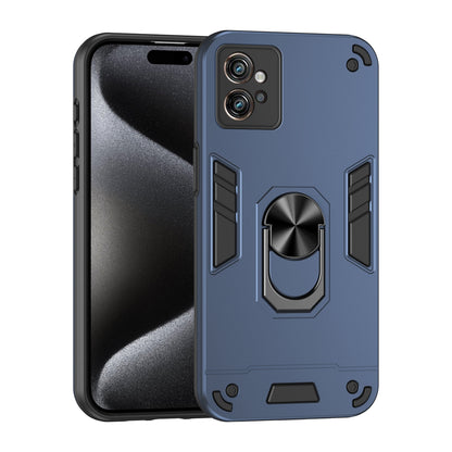 Motorola Moto G32 Shockproof Metal Ring Holder Phone Case with 360 degrees Rotating Kickstand, Ultra Slim Protective Cover, Raised Camera Guard, PC Silicone Armour Shell, Anti-Scratch Back & Edge Protection