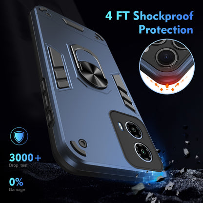 Motorola Moto G34 Shockproof Metal Ring Holder Phone Case with 360 degrees Rotating Kickstand, Ultra Slim Protective Cover, Raised Camera Guard, PC Silicone Armour Shell, Anti-Scratch Back & Edge Protection