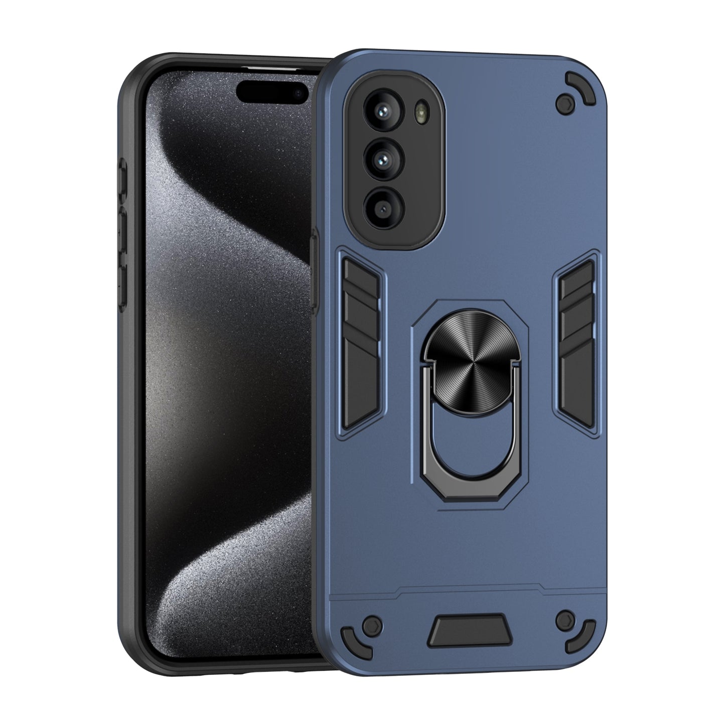 Motorola Moto G52 Shockproof Metal Ring Holder Phone Case with 360 degrees Rotating Kickstand, Ultra Slim Protective Cover, Raised Camera Guard, PC Silicone Armour Shell, Anti-Scratch Back & Edge Protection