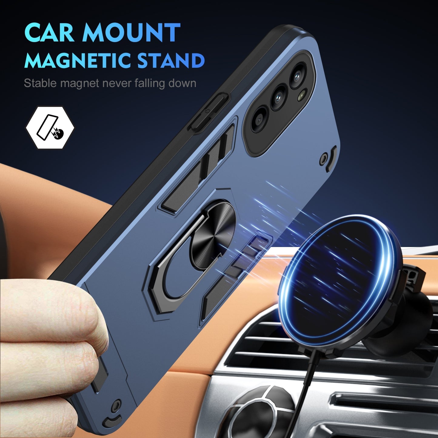 Motorola Moto G52 Shockproof Metal Ring Holder Phone Case with 360 degrees Rotating Kickstand, Ultra Slim Protective Cover, Raised Camera Guard, PC Silicone Armour Shell, Anti-Scratch Back & Edge Protection