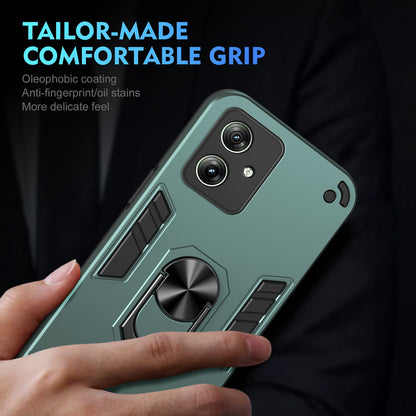 Motorola Moto G54 Shockproof Metal Ring Holder Phone Case with 360 degrees Rotating Kickstand, Ultra Slim Protective Cover, Raised Camera Guard, PC Silicone Armour Shell, Anti-Scratch Back & Edge Protection