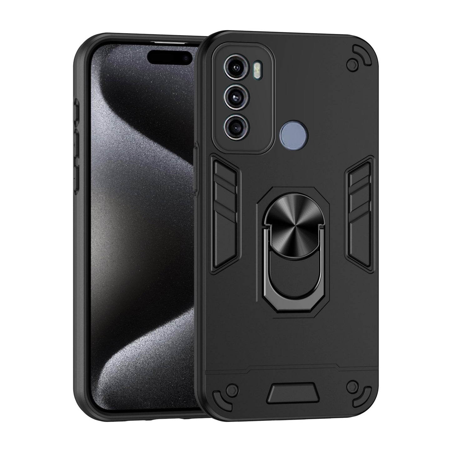 Motorola Moto G60 Shockproof Metal Ring Holder Phone Case with 360 degrees Rotating Kickstand, Ultra Slim Protective Cover, Raised Camera Guard, PC Silicone Armour Shell, Anti-Scratch Back & Edge Protection