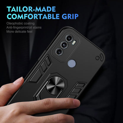Motorola Moto G60 Shockproof Metal Ring Holder Phone Case with 360 degrees Rotating Kickstand, Ultra Slim Protective Cover, Raised Camera Guard, PC Silicone Armour Shell, Anti-Scratch Back & Edge Protection