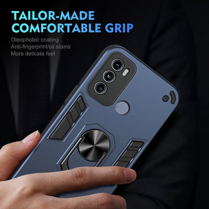 Motorola Moto G60 Shockproof Metal Ring Holder Phone Case with 360 degrees Rotating Kickstand, Ultra Slim Protective Cover, Raised Camera Guard, PC Silicone Armour Shell, Anti-Scratch Back & Edge Protection