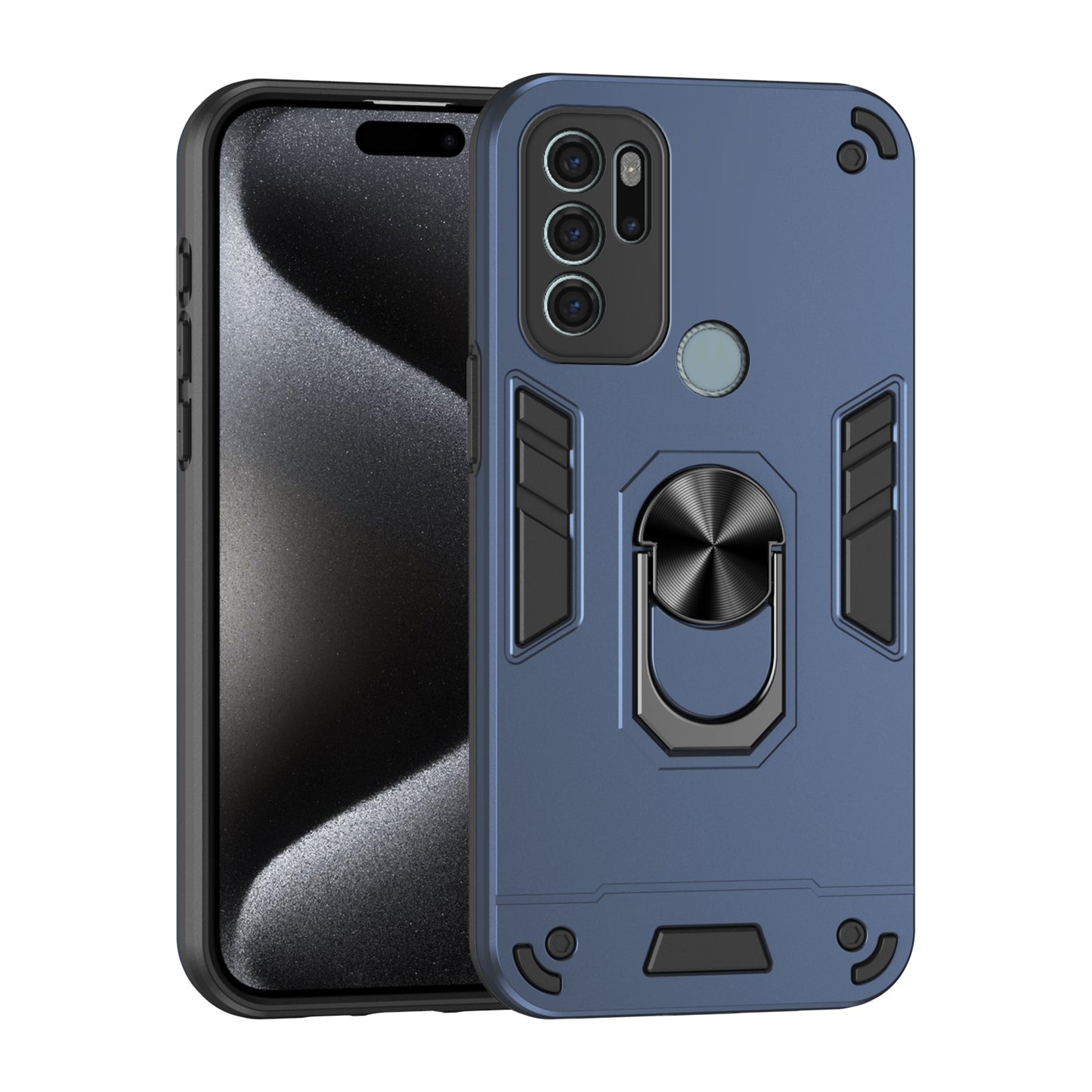 Motorola Moto G60s Shockproof Metal Ring Holder Phone Case with 360 degrees Rotating Kickstand, Ultra Slim Protective Cover, Raised Camera Guard, PC Silicone Armour Shell, Anti-Scratch Back & Edge Protection