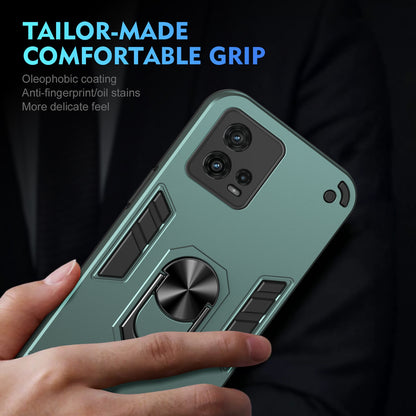 Motorola Moto G72 Shockproof Metal Ring Holder Phone Case with 360 degrees Rotating Kickstand, Ultra Slim Protective Cover, Raised Camera Guard, PC Silicone Armour Shell, Anti-Scratch Back & Edge Protection
