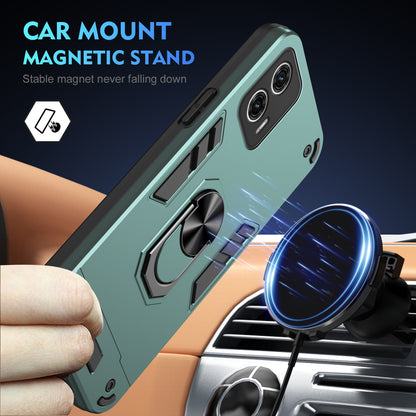 Motorola Moto G73 Shockproof Metal Ring Holder Phone Case with 360 degrees Rotating Kickstand, Ultra Slim Protective Cover, Raised Camera Guard, PC Silicone Armour Shell, Anti-Scratch Back & Edge Protection
