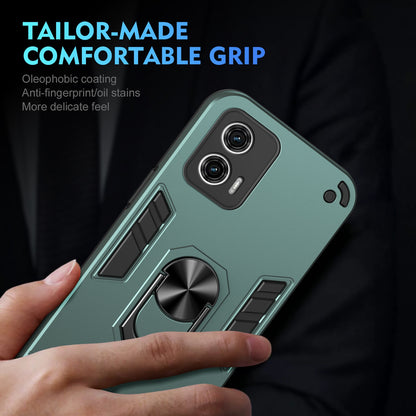 Motorola Moto G73 Shockproof Metal Ring Holder Phone Case with 360 degrees Rotating Kickstand, Ultra Slim Protective Cover, Raised Camera Guard, PC Silicone Armour Shell, Anti-Scratch Back & Edge Protection